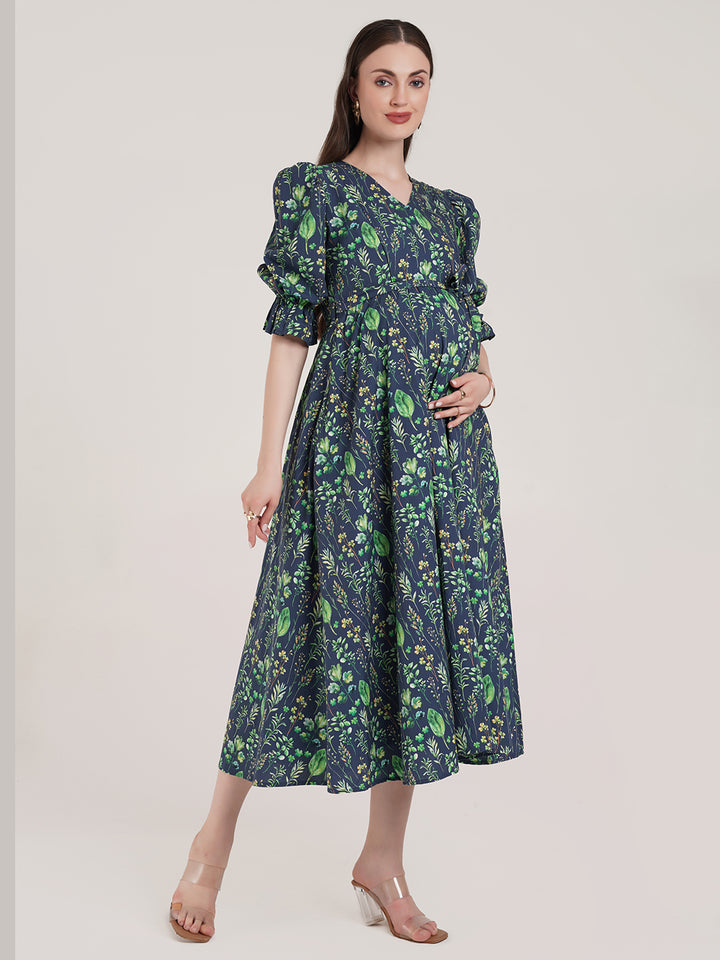 Blue Floral Maternity Dress