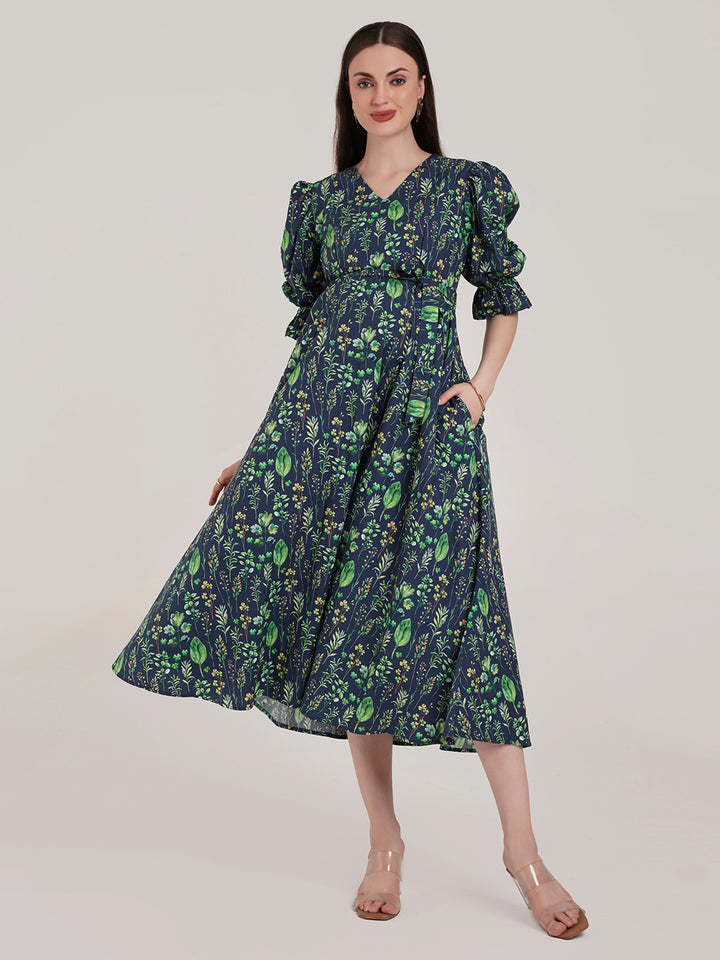 Blue Floral Maternity Dress