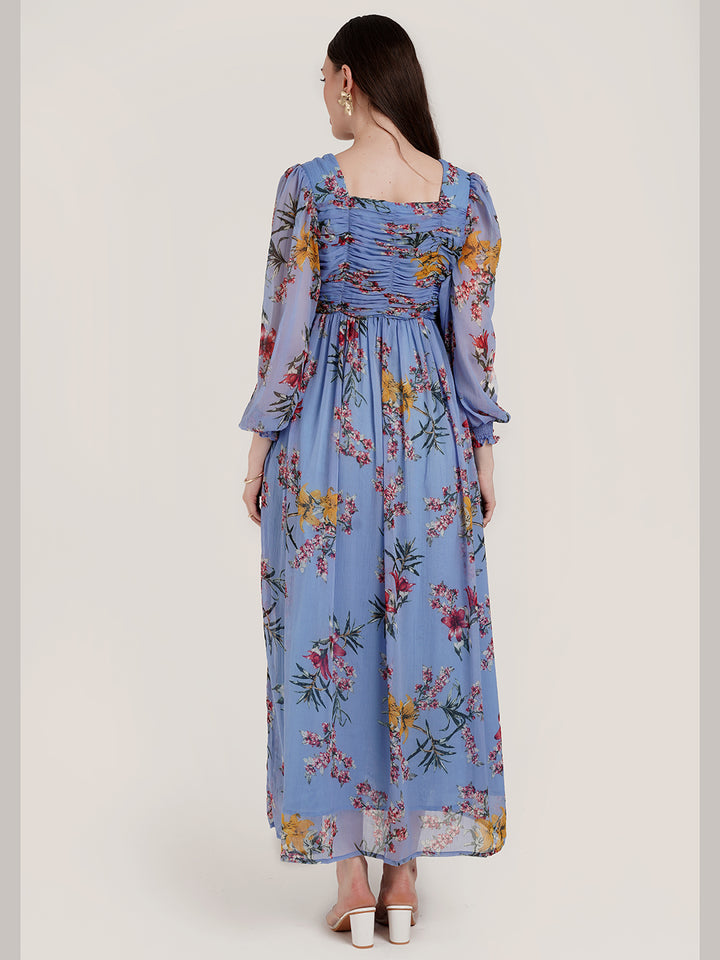Blue Floral Pregnancy Maxi Dress
