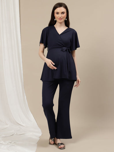Maternity Ribbed Knit Co-ord Set- Navy Blue