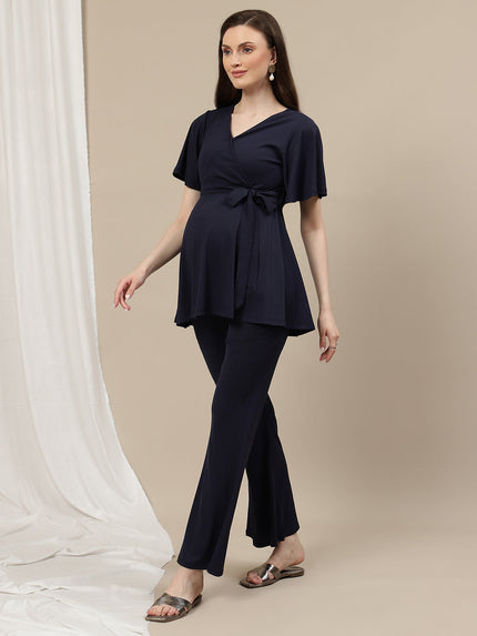 Maternity Ribbed Knit Co-ord Set- Navy Blue