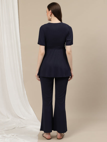 Maternity Ribbed Knit Co-ord Set- Navy Blue