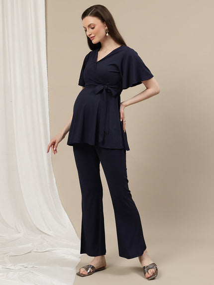 Maternity Ribbed Knit Co-ord Set- Navy Blue