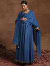 Blue Maternity Anarkali with Embellished Border & Dupatta