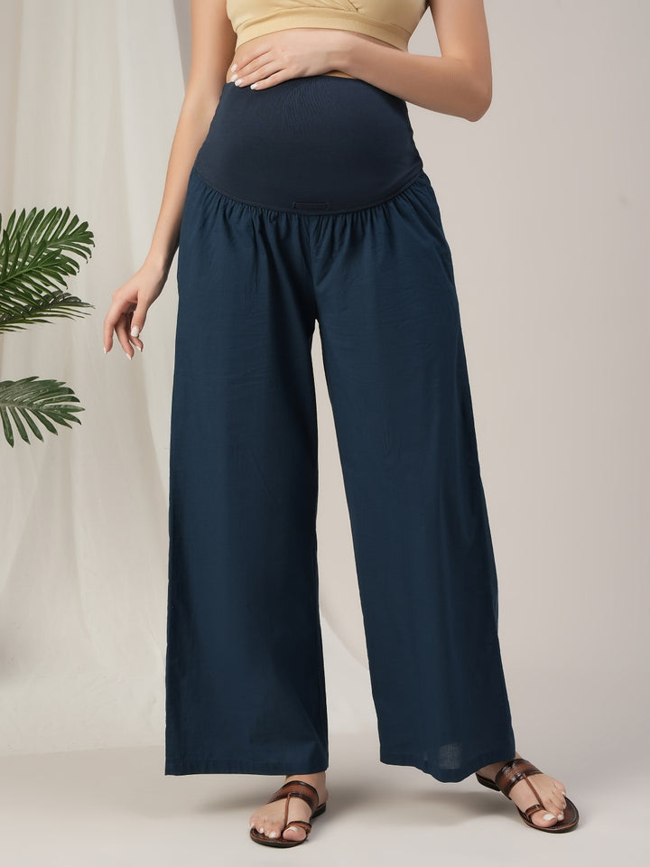 Blue Cotton Maternity & Nursing A-Line Kurta with Palazzo Set