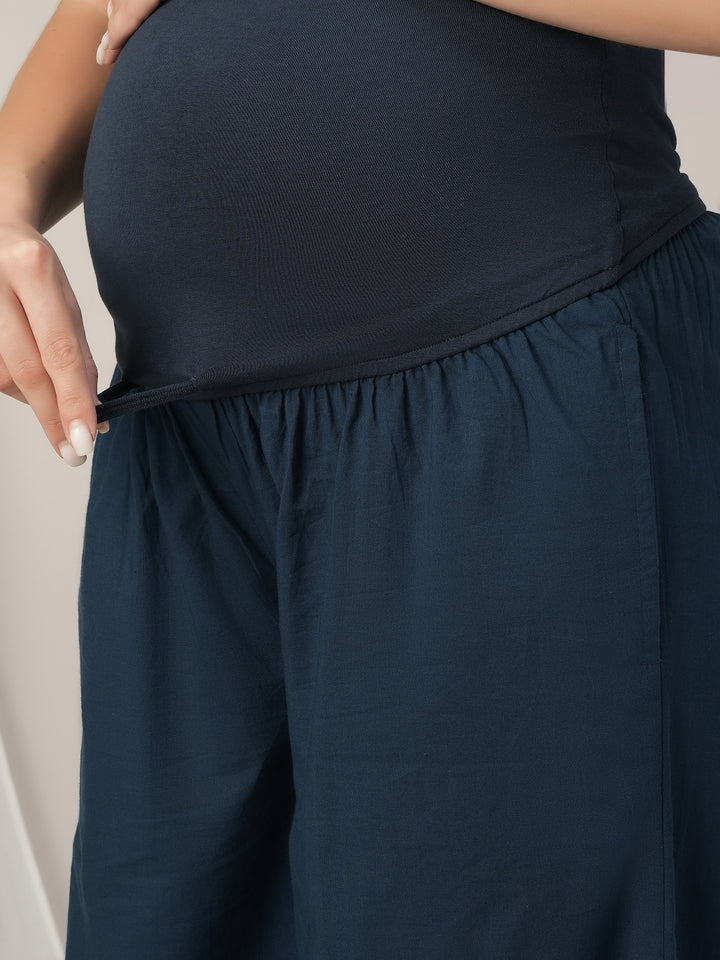 Blue Cotton Maternity & Nursing A-Line Kurta with Palazzo Set