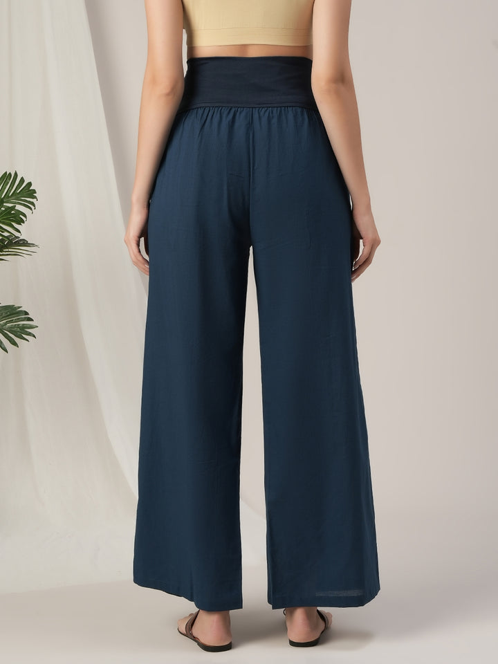 Blue Cotton Maternity & Nursing A-Line Kurta with Palazzo Set