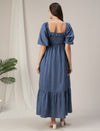 Maternity & Nursing Ruched Blue Denim Maxi Dress