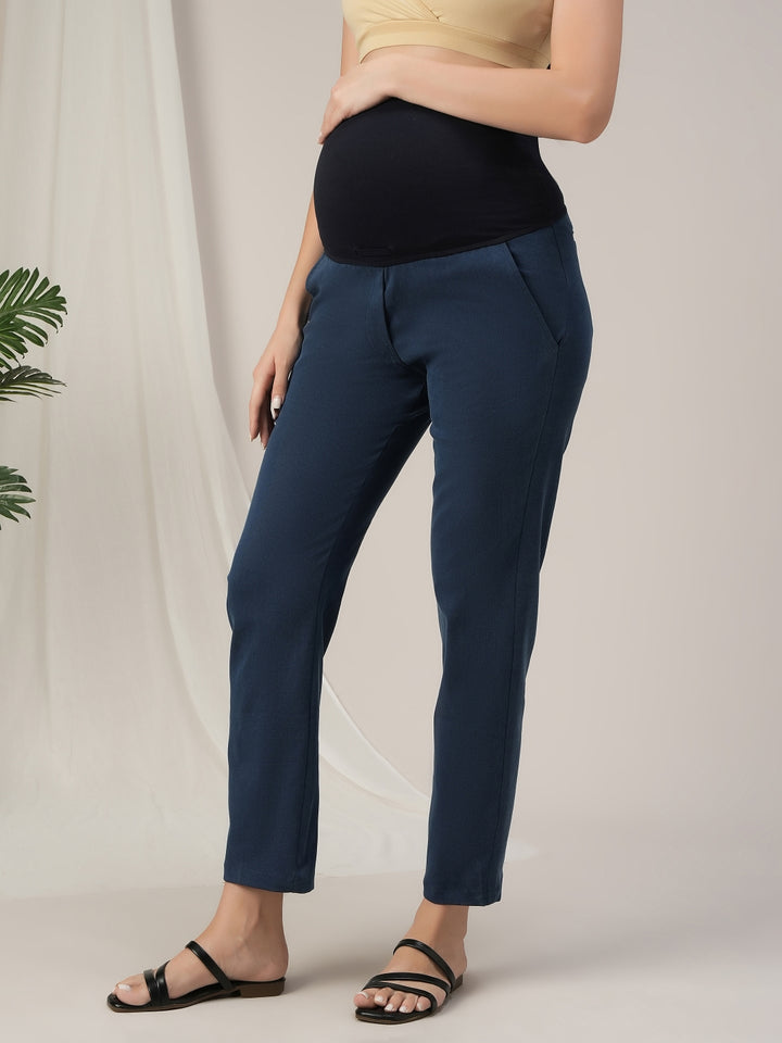 Blue Maternity Denim Pants Tapered Straight Fit