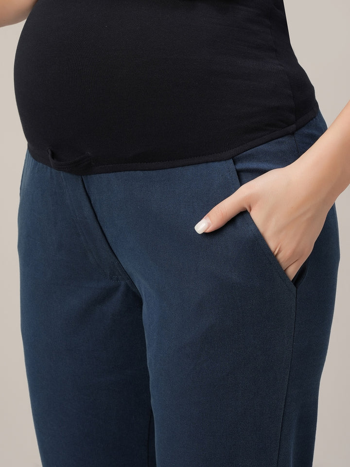 Blue Maternity Denim Pants Tapered Straight Fit