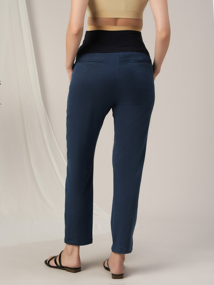 Blue Maternity Denim Pants Tapered Straight Fit