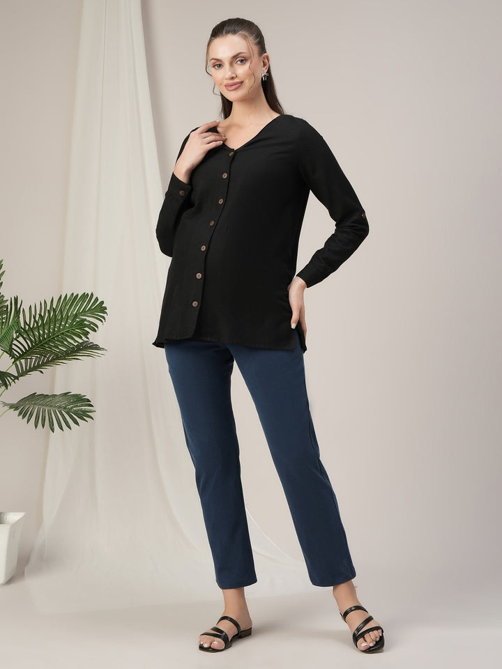 Blue Maternity Denim Pants Tapered Straight Fit