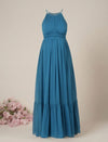 Blue Halter Sleeveless Party Maternity Maxi Dress