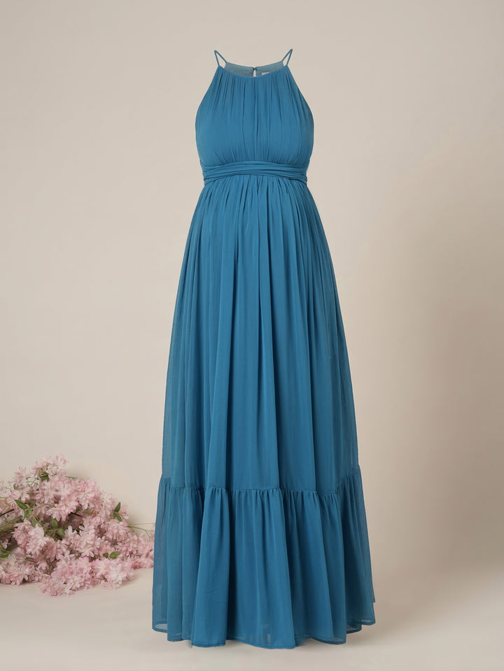 Blue Halter Sleeveless Party Maternity Maxi Dress