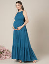 Blue Halter Sleeveless Party Maternity Maxi Dress