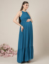 Blue Halter Sleeveless Party Maternity Maxi Dress