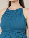 Blue Halter Sleeveless Party Maternity Maxi Dress