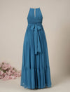 Blue Halter Sleeveless Party Maternity Maxi Dress