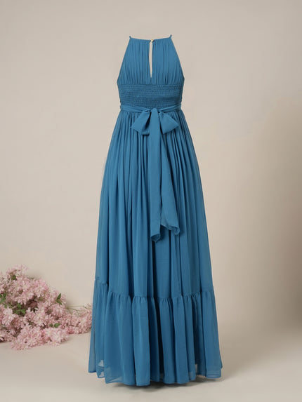 Blue Halter Sleeveless Party Maternity Maxi Dress
