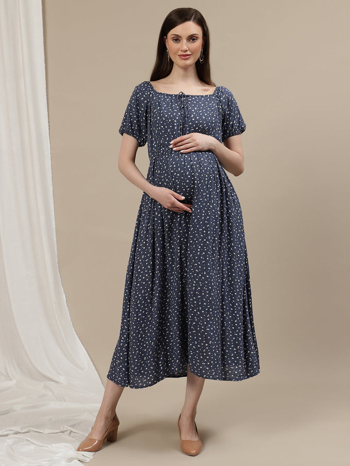 Blue Maternity Maxi Dress