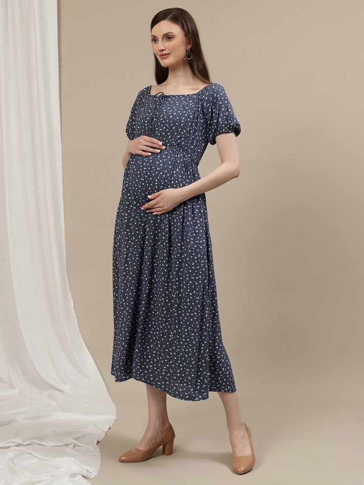 Blue Maternity Maxi Dress