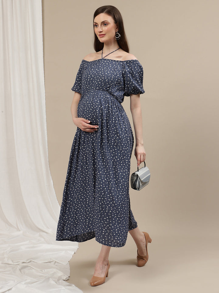 Blue Maternity Maxi Dress