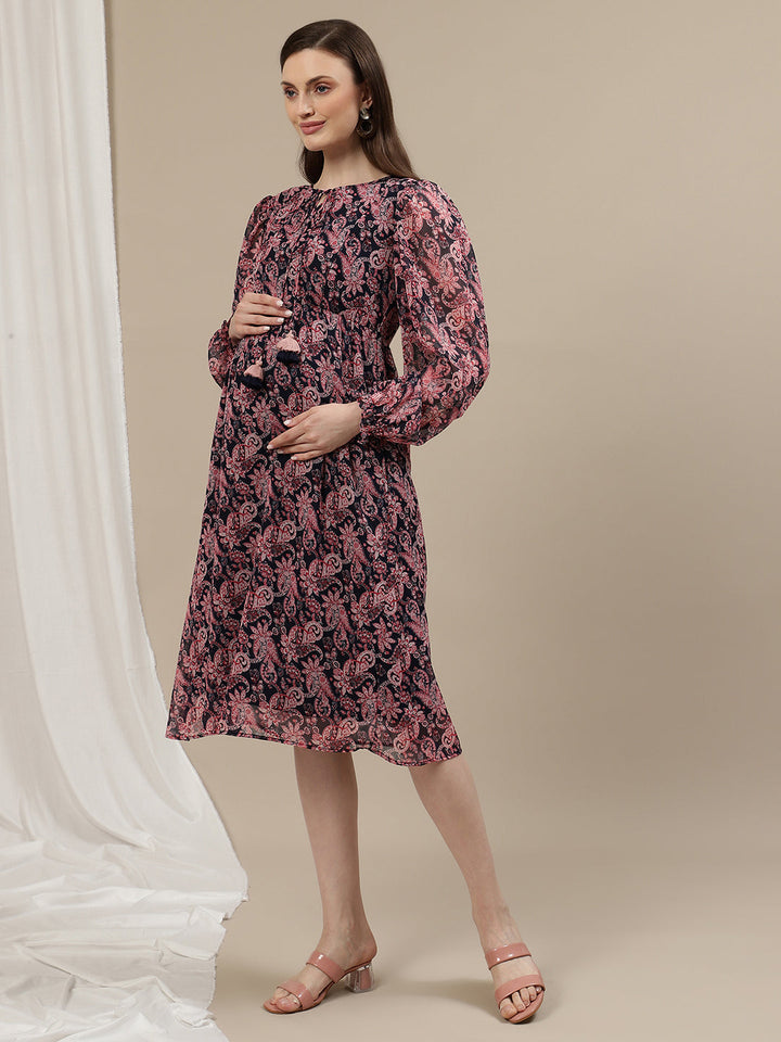 Blue Maternity Midi Dress