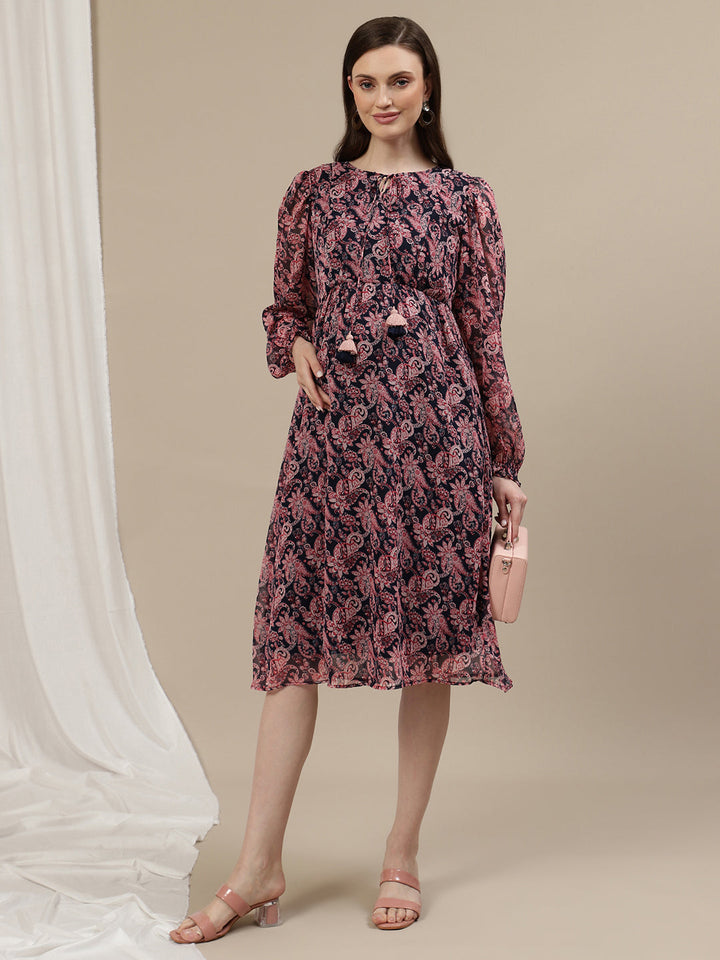 Blue Maternity Midi Dress