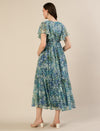 Maternity & Nursing Chiffon Teal Floral Maxi Dress
