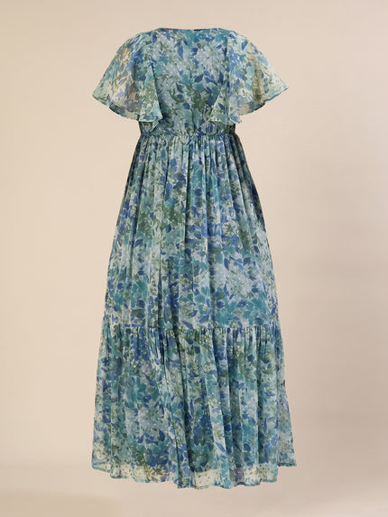 Maternity & Nursing Chiffon Teal Floral Maxi Dress