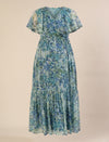 Maternity & Nursing Chiffon Teal Floral Maxi Dress