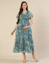 Maternity & Nursing Chiffon Teal Floral Maxi Dress