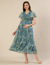 Maternity & Nursing Chiffon Teal Floral Maxi Dress