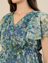 Maternity & Nursing Chiffon Teal Floral Maxi Dress