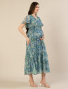 Maternity & Nursing Chiffon Teal Floral Maxi Dress