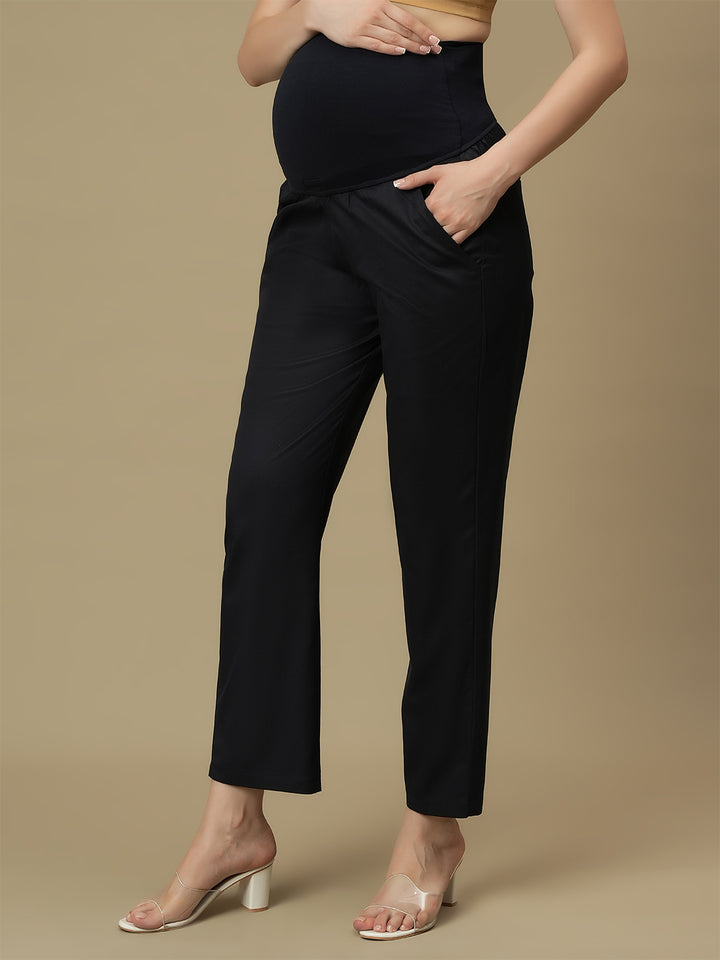 Blue Maternity Straight Trouser Pants