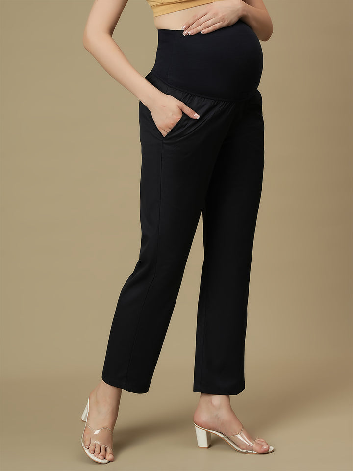 Blue Maternity Straight Trouser Pants