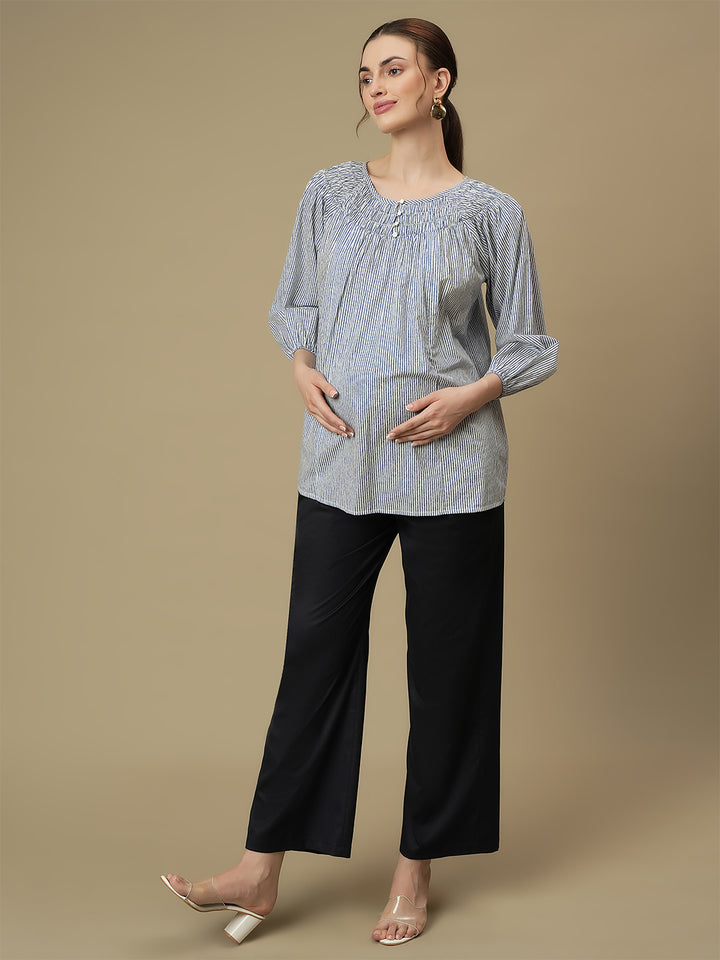 Blue Maternity Wide-leg Formal Trousers