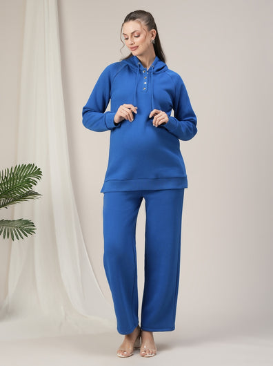 Maternity Winter Set- Blue Hoodie Top & Pants