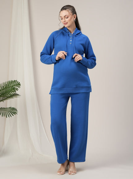 Maternity Winter Set- Blue Hoodie Top & Pants
