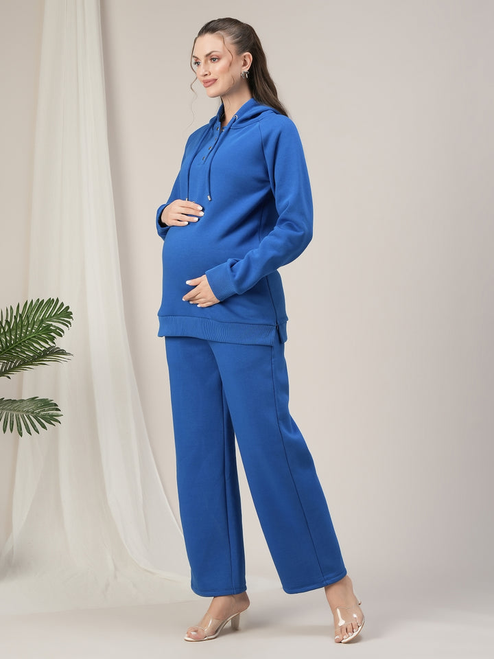 Maternity Winter Set- Blue Hoodie Top & Pants