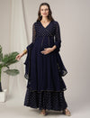 Blue Kalidaar Maternity & Nursing Flared Kurta with Dupatta