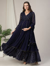 Blue Kalidaar Maternity & Nursing Flared Kurta with Dupatta