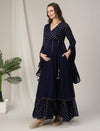 Blue Kalidaar Maternity & Nursing Flared Kurta with Dupatta
