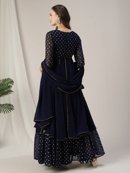 Blue Kalidaar Maternity & Nursing Flared Kurta with Dupatta