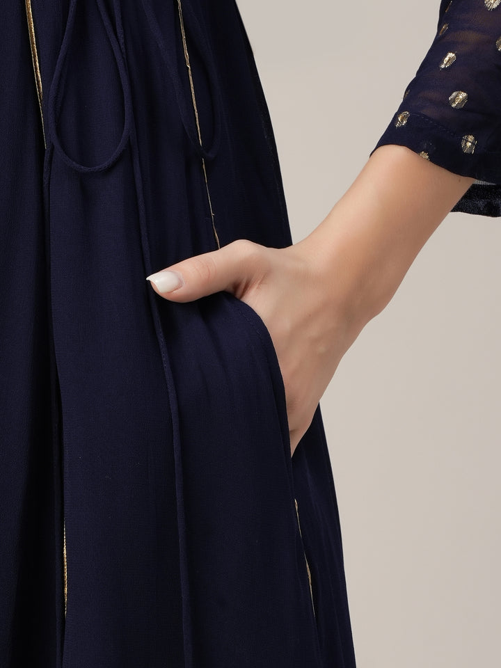 Blue Kalidaar Maternity & Nursing Flared Kurta with Dupatta