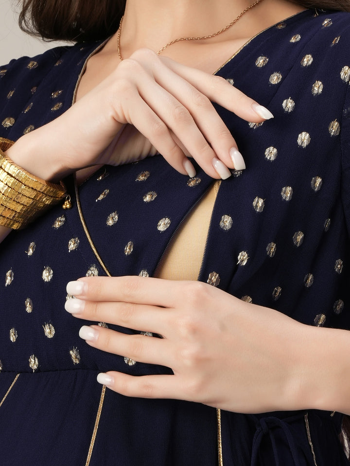 Blue Kalidaar Maternity & Nursing Flared Kurta with Dupatta