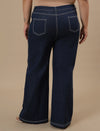 Plus-size woman in back view wearing Blue Plus Size Bootcut Jeans with clean back and bootcut fit