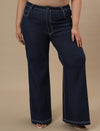 Plus-size woman in front look wearing Blue Plus Size Bootcut Jeans with fitted waist and bootcut style