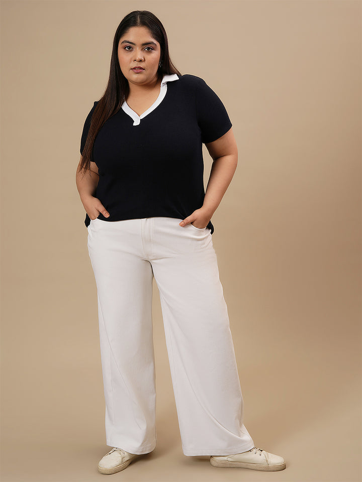 Blue Plus Size Collar T-Shirt